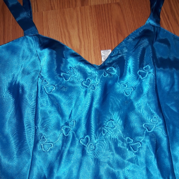 Vintage  lingerie turquoise hearts slip dress - Picture 3 of 5